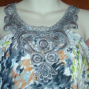 Solaris multicolor crotchet neck lace trim romper